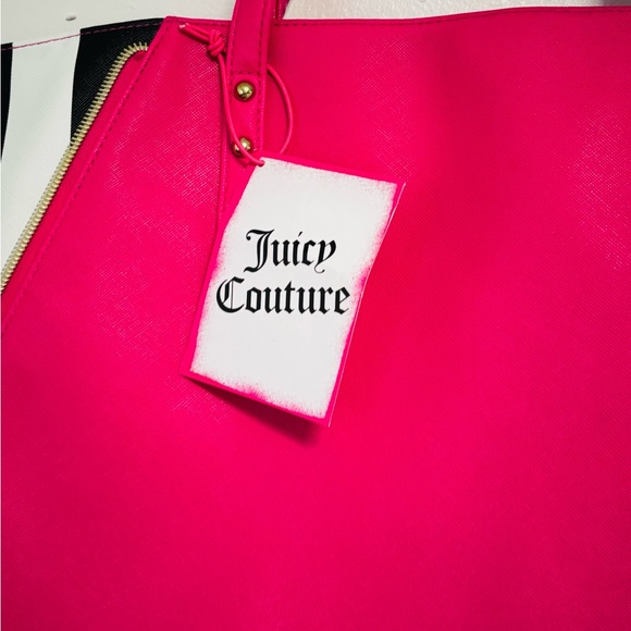 Juicy Couture Super Cute Hot Pink Black & White Side Striped Tote Bag!!! NWT!! - Picture 2 of 5